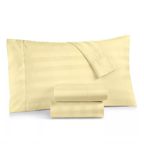 brand new YELLOW Charter Club Damask STRIPE 550 TC 100% Cotton QUEEN Sheet Set - Picture 1 of 7